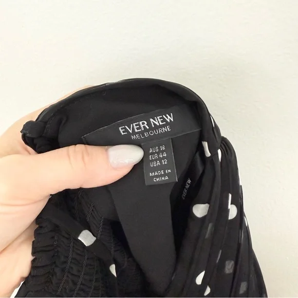 Ever New Brandy Polka Dot Maxi Dress Black White Sheer Overlay Romantic Size 12 - Picture 8 of 8